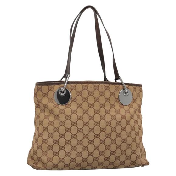 GUCCI GG Canvas Hand Bag Beige Gold - Picture 1 of 16
